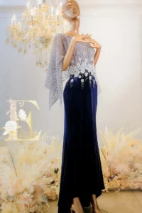 艾莉禮服 全台最美媽媽禮服出租 主婚媽媽禮服推薦 披肩肩袖設計 深藍絨布