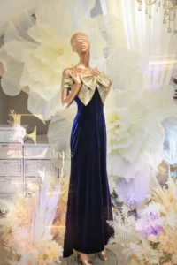深藍高腰媽媽禮服，婚宴正式優雅穿搭