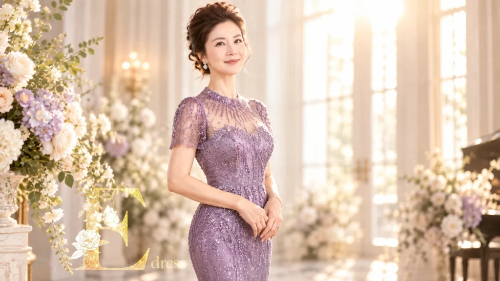 魚尾媽媽禮服推薦與紫色珠工婚宴穿搭