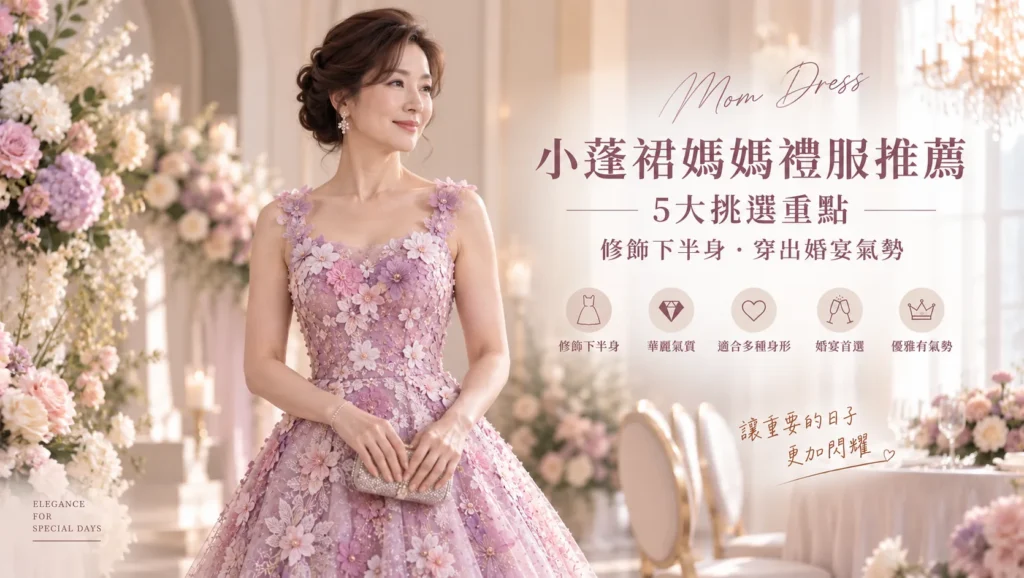 小蓬裙媽媽禮服推薦，珠工設計修飾下半身展現優雅婚宴造型